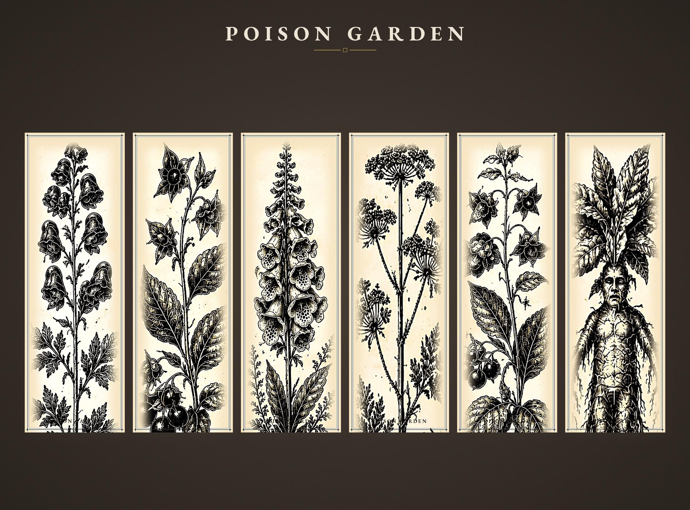 The Poison Garden Botanical Bookmark | Dark Academia Witchy | Printable Digital Download | Gothic Plant Illustration | Book Lover Gift