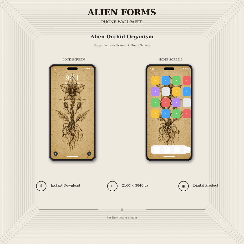 Alien Forms Phone Wallpaper Bundle | Biomechanical Codex Lock Screen | Dark Academia Digital Download