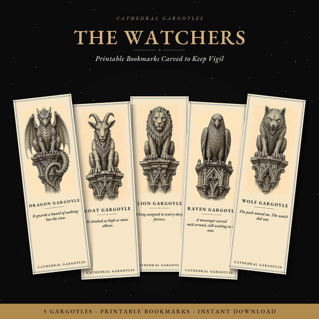 Cathedral Gargoyles The Watchers Bookmark | Dark Academia Gargoyle Bookmark | Standard or Magnetic Page Marker