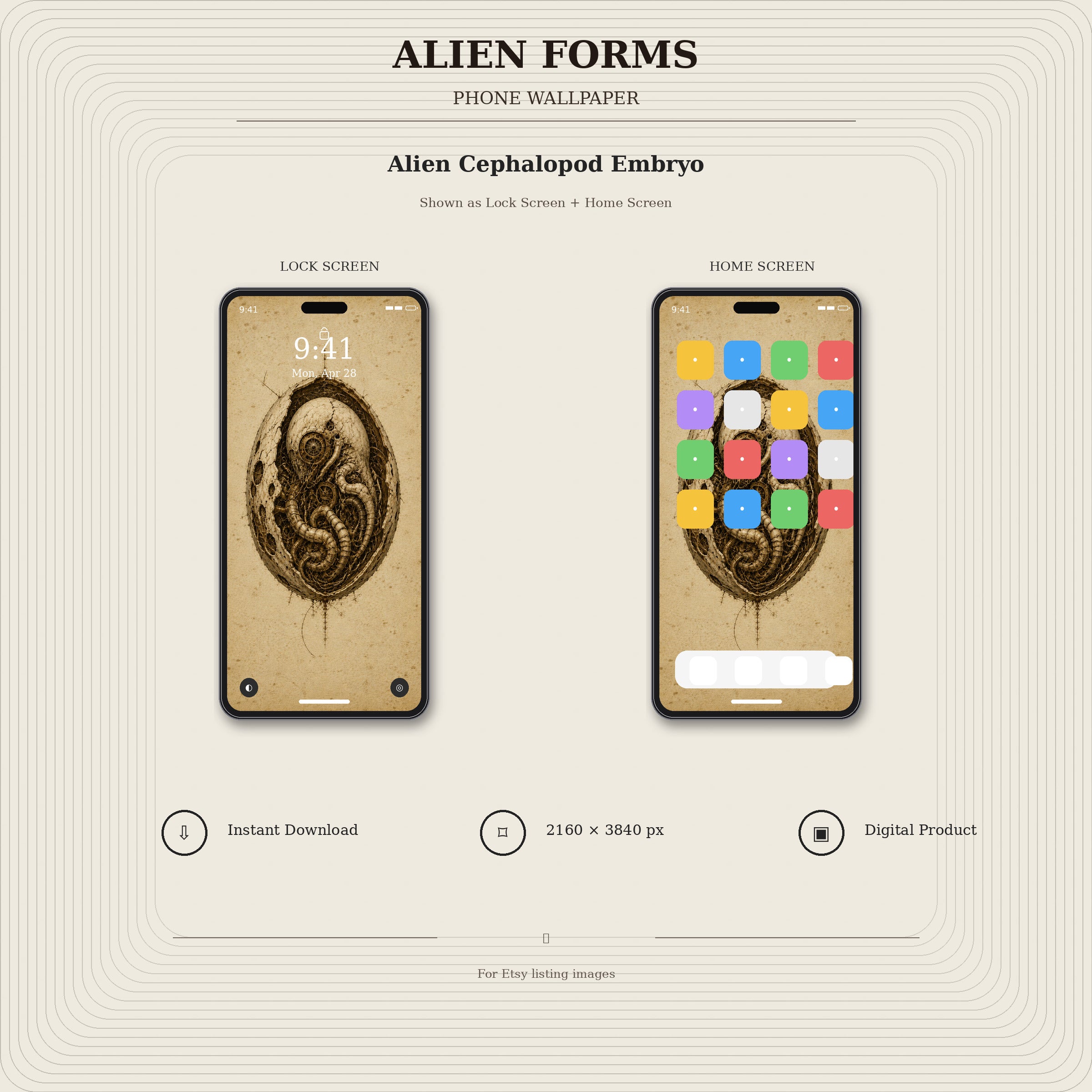 Alien Forms Phone Wallpaper Bundle | Biomechanical Codex Lock Screen | Dark Academia Digital Download