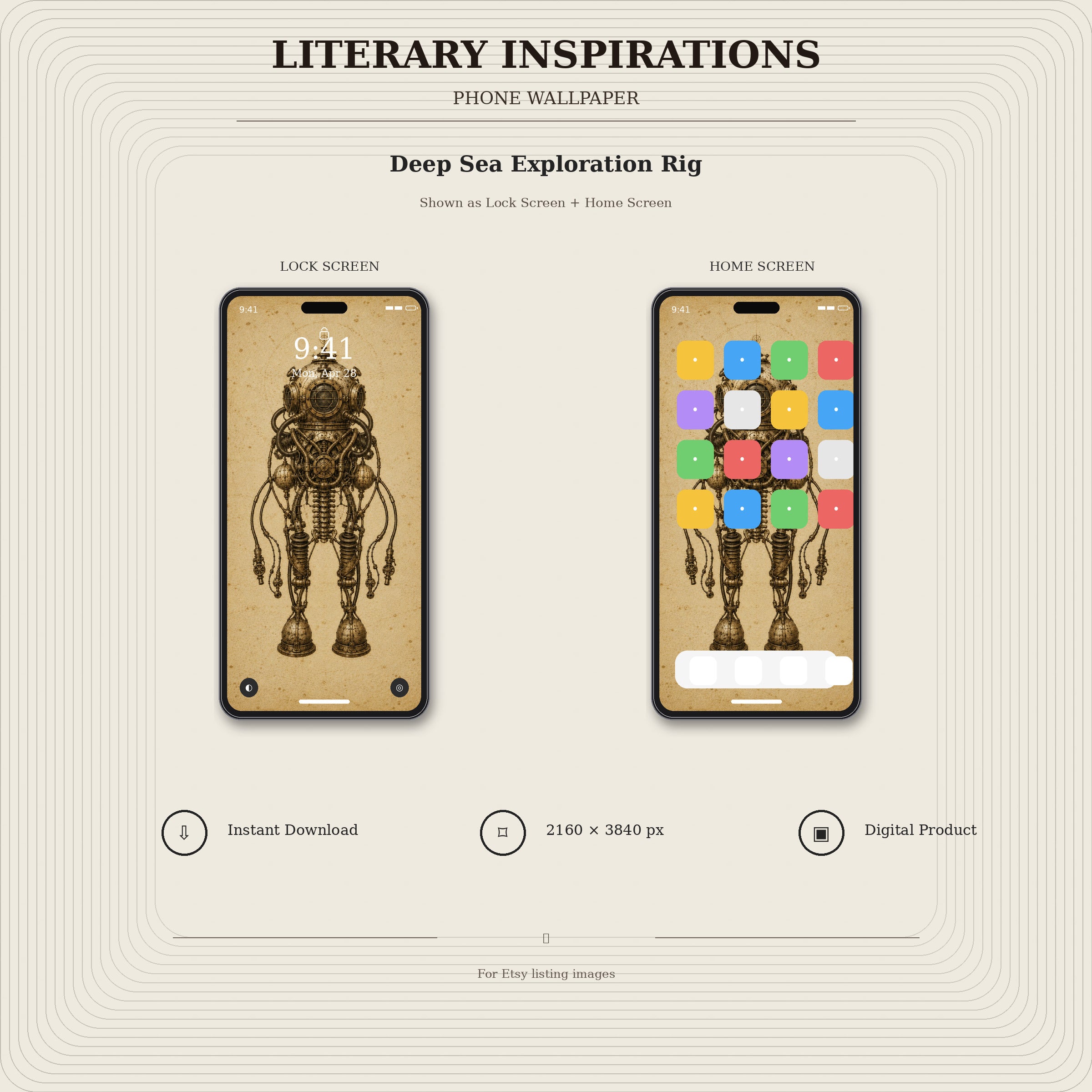 Literary Inspirations Phone Wallpaper Bundle | Biomechanical Codex Lock Screen | Dark Academia Digital Download