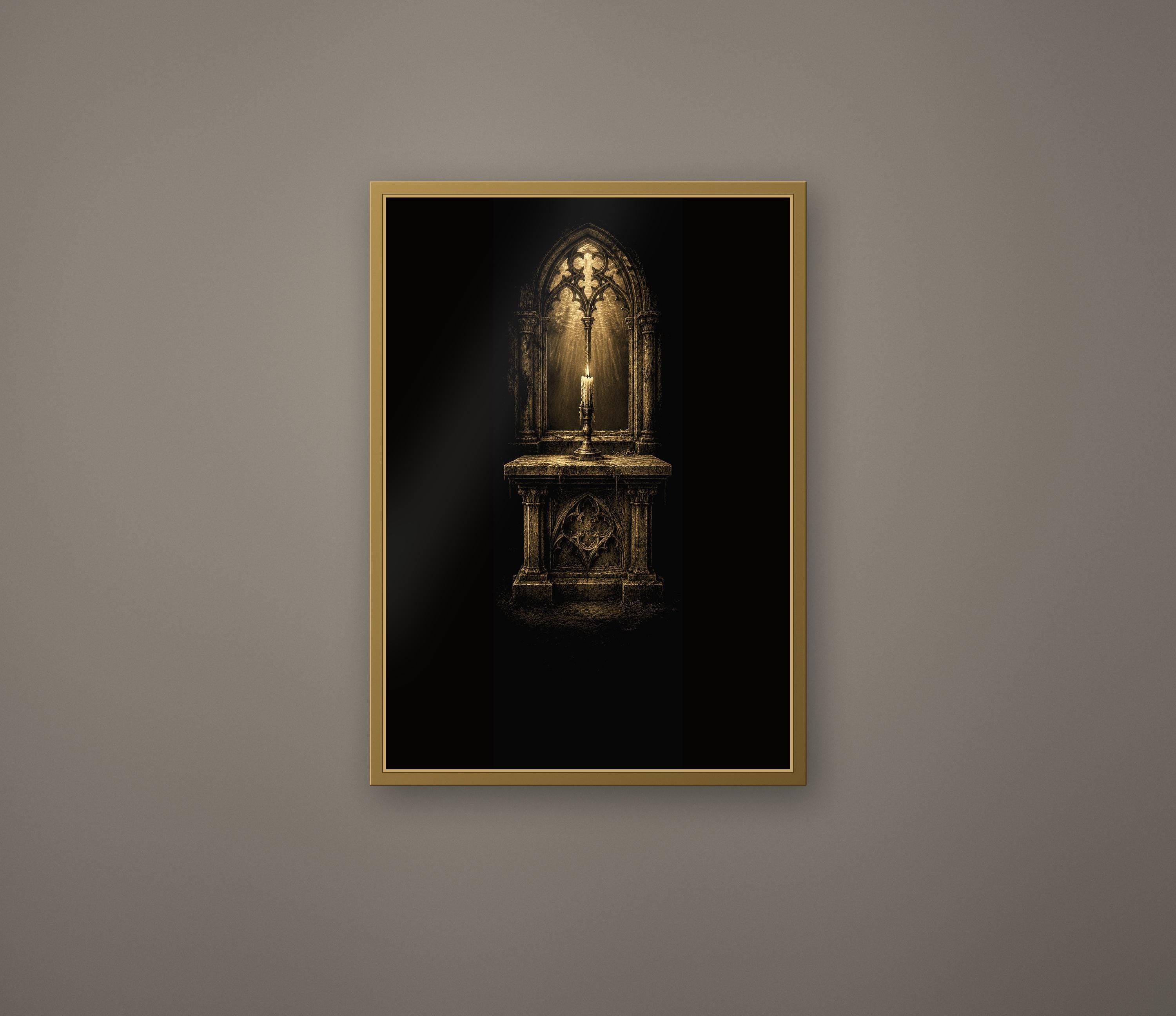 Submerged Chapel, Dark Academia Gothic Angel Prints | Antique Gold Altar Wall Art | Digital Download