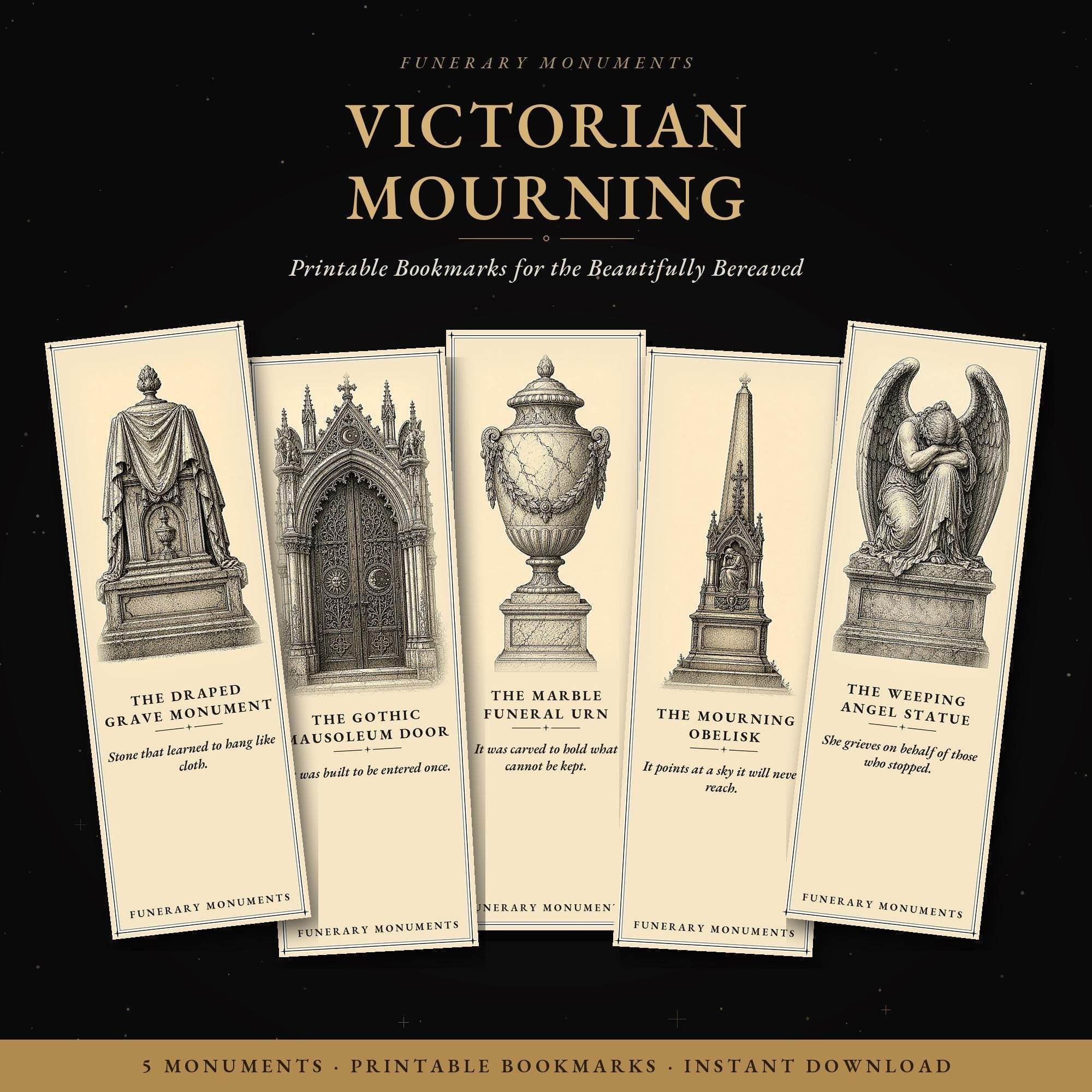 Funerary Monuments Victorian Mourning Bookmark | Dark Academia Cemetery Bookmark | Standard or Magnetic Page Marker