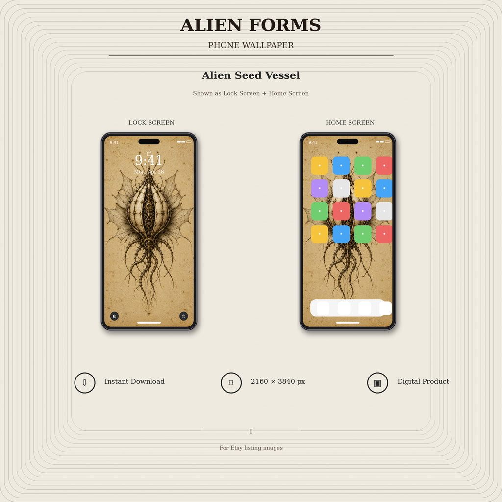 Alien Forms Phone Wallpaper Bundle | Biomechanical Codex Lock Screen | Dark Academia Digital Download