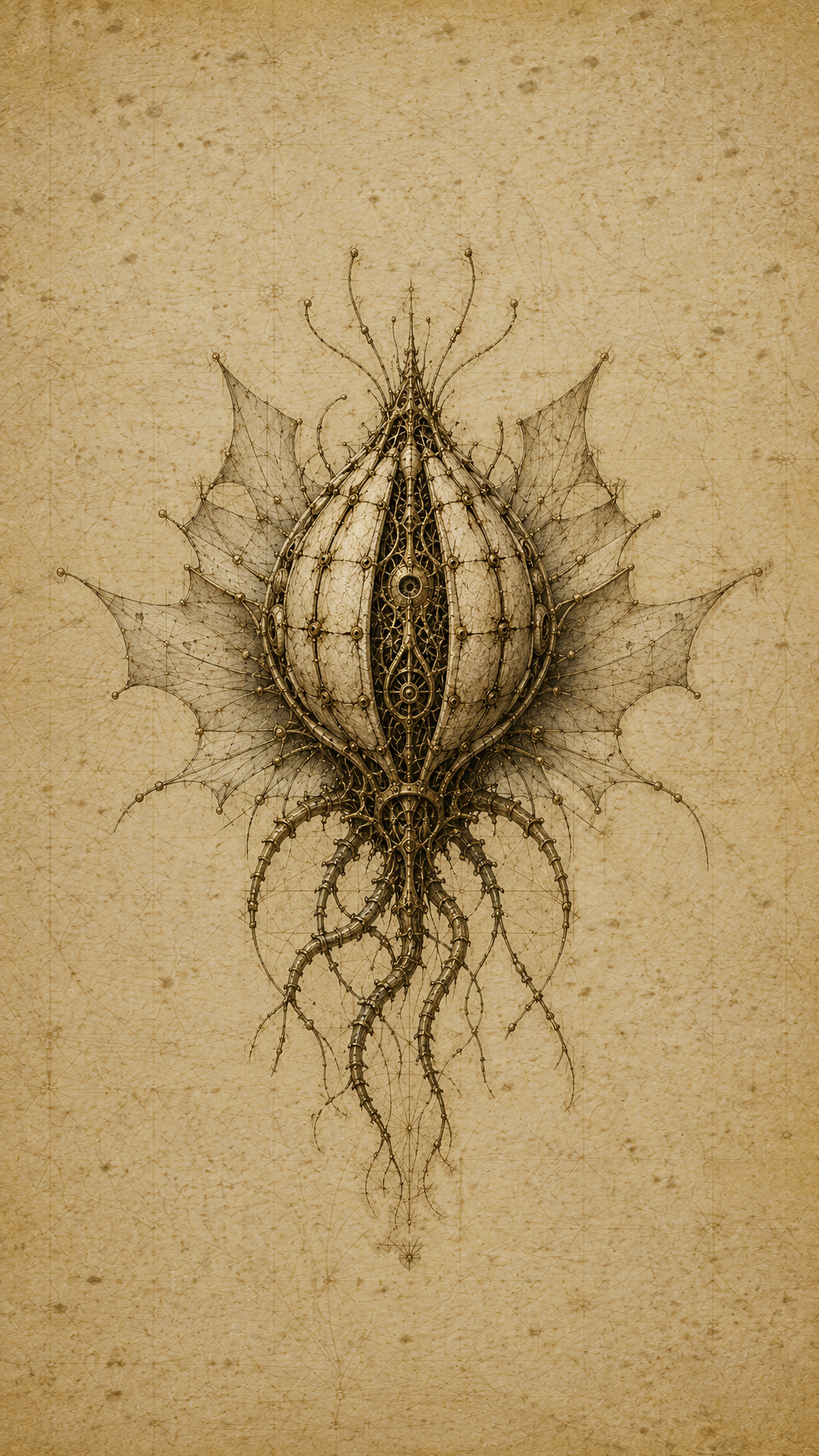 Alien Forms, Biomechanical Codex Wall Art | Dark Academia Gothic Print Set | Sepia Digital Download