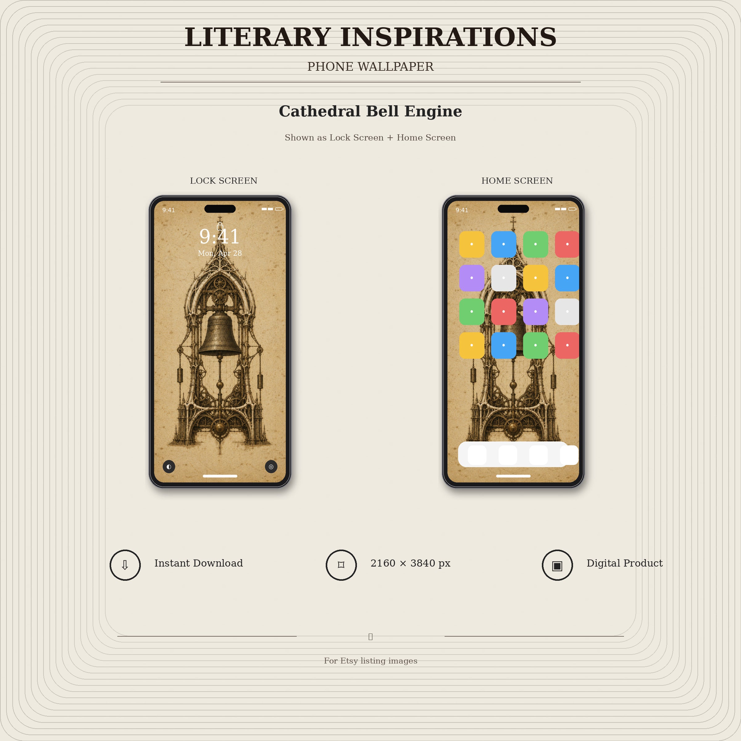 Literary Inspirations Phone Wallpaper Bundle | Biomechanical Codex Lock Screen | Dark Academia Digital Download