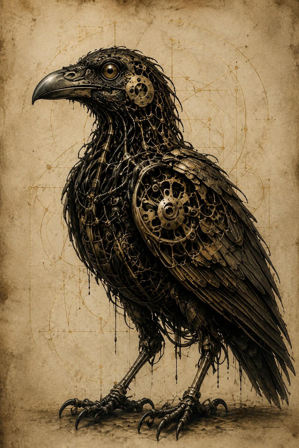 Raven, Biomechanical Specimen | Dark Academia Surreal | Lock Screen Wallpaper | Gothic Sci-Fi | Instant Download