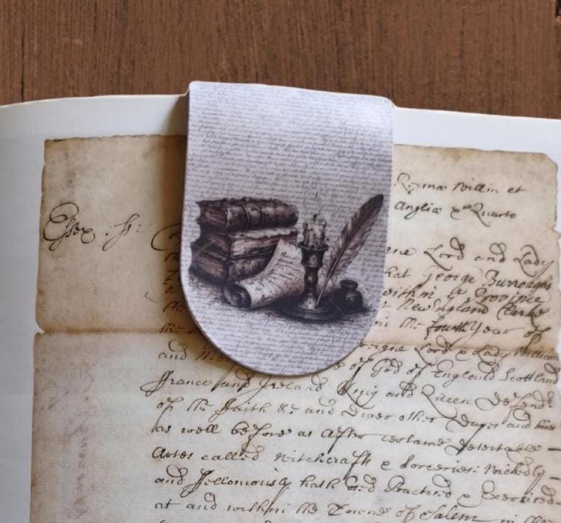Vintage Writing Desk Magnetic Page Marker | Dark Academia Still Life | Quill & Candle Bookmark | Literary Gift