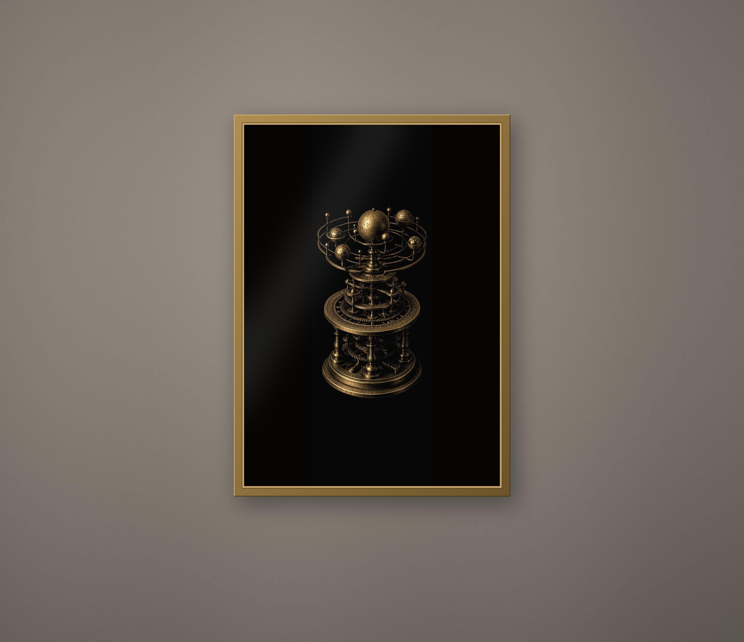 Forgotten Observatory: Dark Academia Celestial Prints | Gold On Black | Orrery Wall Art | Astronomy Digital Download