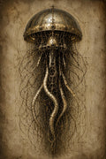 Jellyfish IV, Biomechanical Specimen | Dark Surreal Phone Wallpaper | Gothic Lock Screen | Brass Anatomy Digital Download