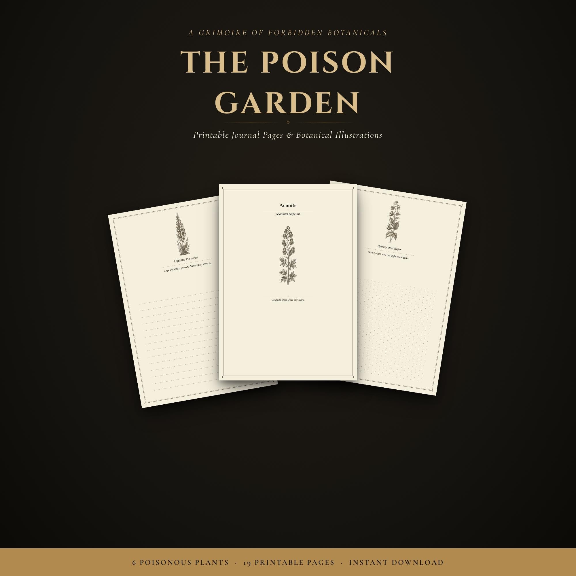 The Poison Garden - Grimoire of Forbidden Botanicals | Dark Academia Printable | Toxic Plants Journal Pages | Witchy Dividers