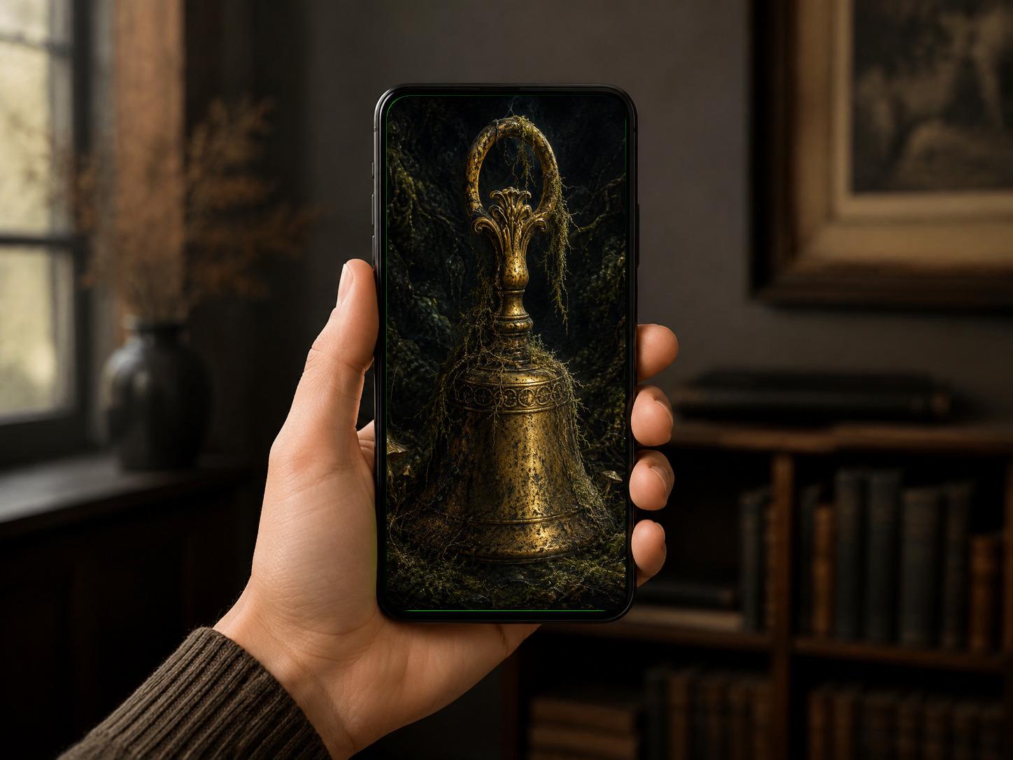 The Drowned Path Phone Wallpaper | Dark Goblincore Lock Screen, Swamp Lanterns | Fantasy Digital Download Set