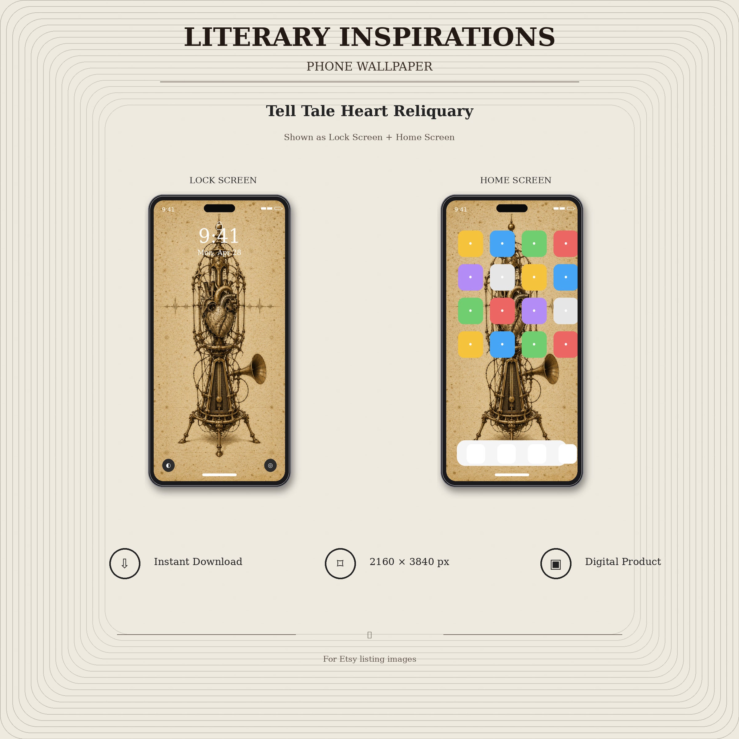 Literary Inspirations Phone Wallpaper Bundle | Biomechanical Codex Lock Screen | Dark Academia Digital Download