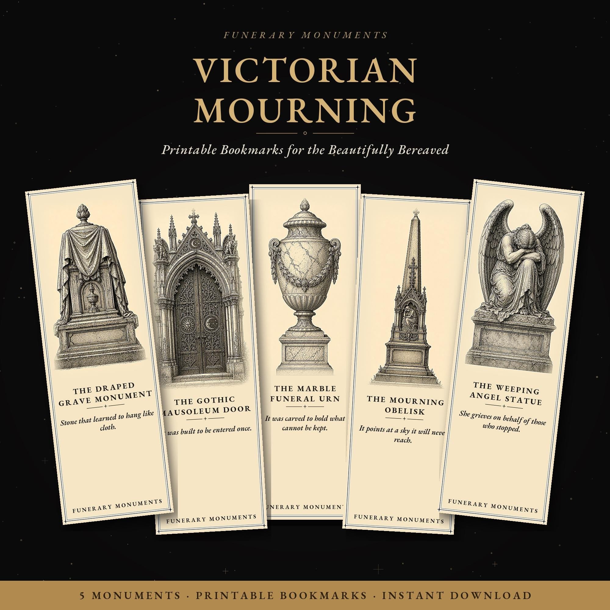 Victorian Mourning Funerary Monuments Bookmarks | Dark Academia Gothic Printables (Digital Download)