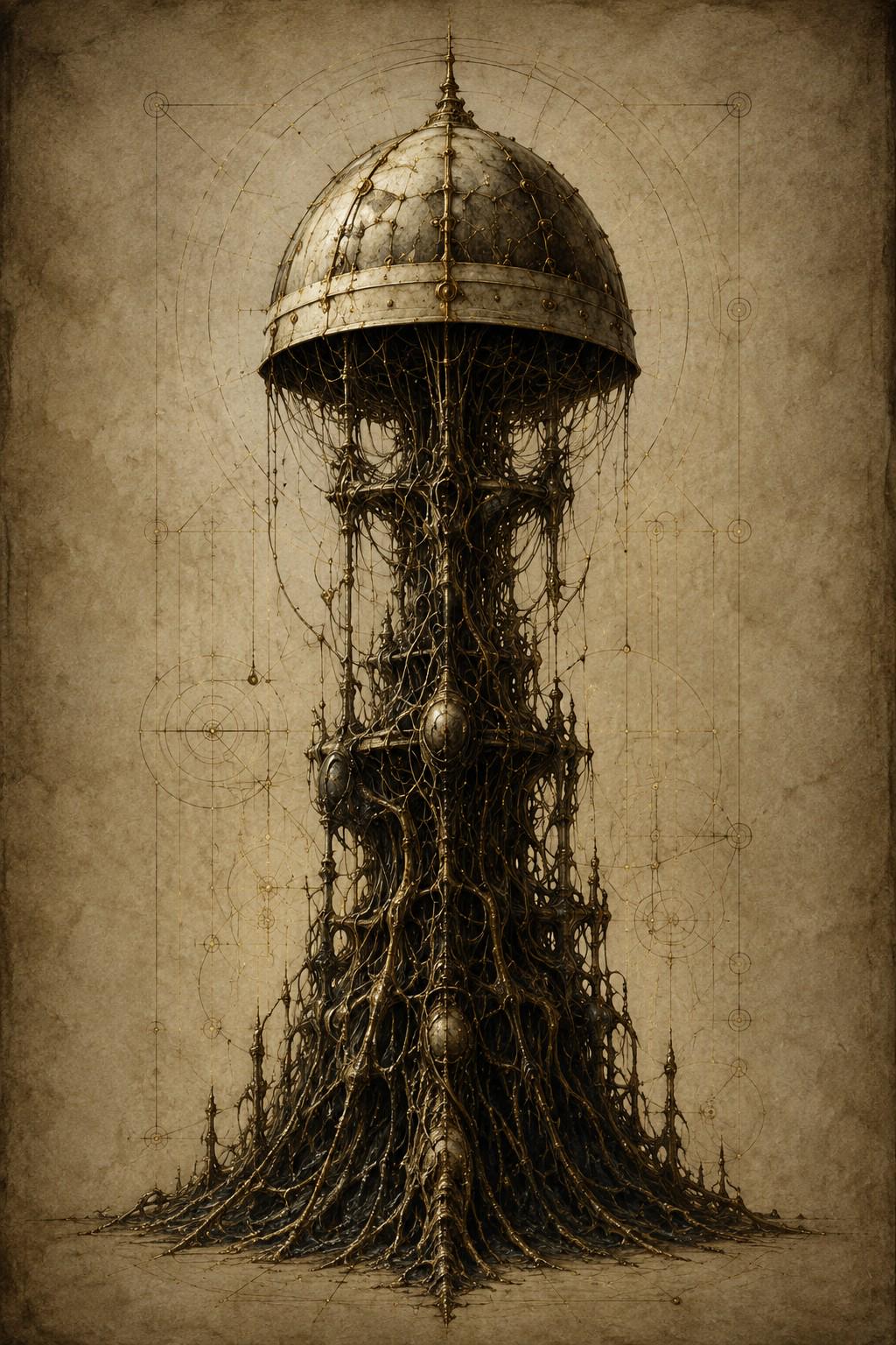 Towers & Spires Biomechanical Phone Wallpaper | Dark Academia Lock Screen | Gothic Sci-Fi Digital Art | Instant Download