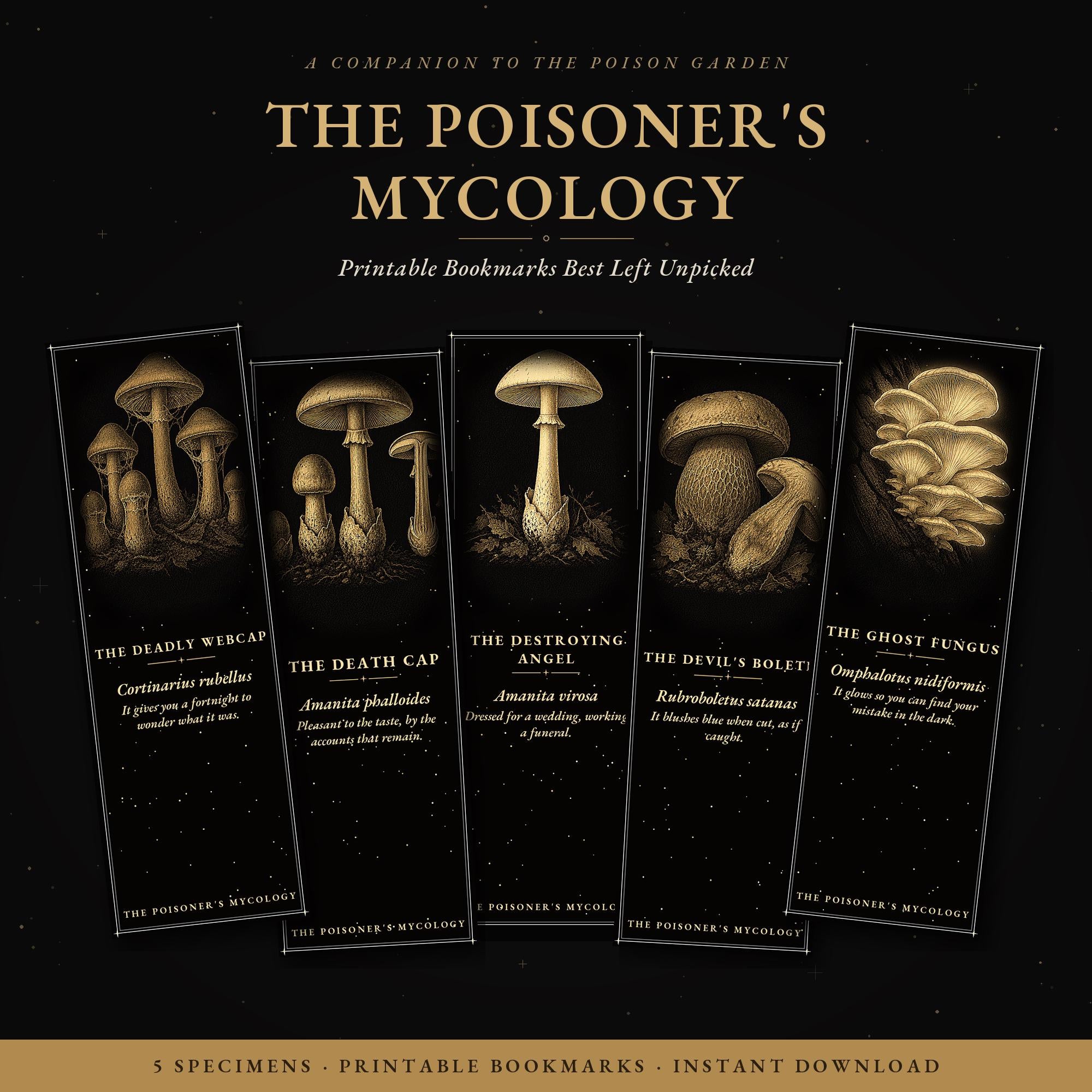 The Poisoner's Mycology Bookmark | Dark Academia Mushroom Bookmark | Standard or Magnetic Page Marker