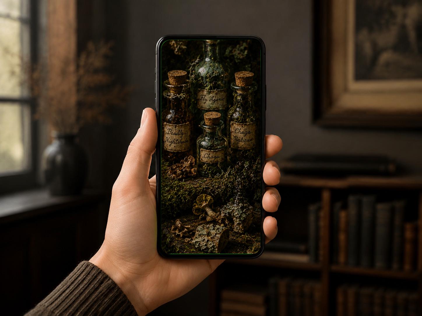 Apothecary & Alchemy Phone Wallpaper | Goblincore Woodland Mushroom Lock Screen, Forest Witch Digital Download Bundle