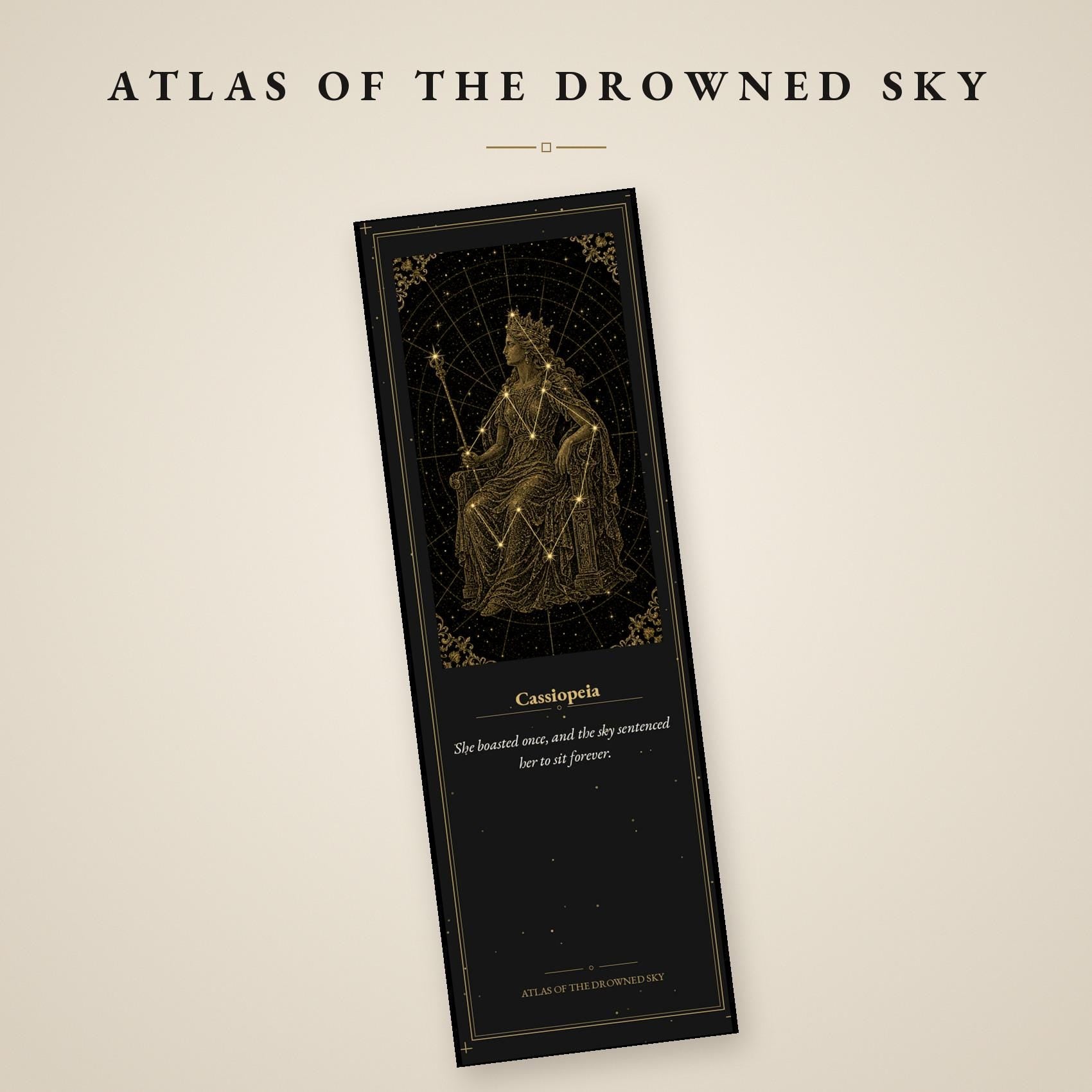 Atlas of the Drowned Sky Printable Bookmarks | Constellation Art, Gold Linework | Dark Academia Night Sky | Digital Download