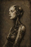 Cyborg Woman Profile II - Biomechanical Lock Screen | Dark Academia Surreal Art | Brass Bone Machinery | Instant Digital Download