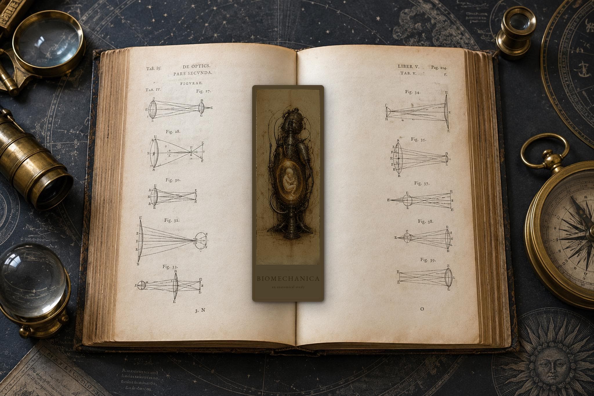 Curiosities Biomechanical Bookmark, Dark Academia Gothic | Anatomical Art Page Marker | Standard or Magnetic