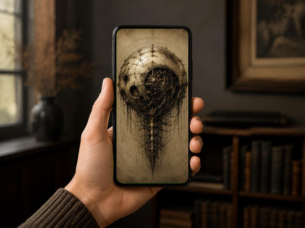 Eye Orb Biomechanical Wallpaper | Dark Academia Lock Screen | Steampunk Phone Art | Gothic Sci-Fi Digital Download | Surreal Brass Anatomy