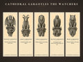 Cathedral Gargoyles The Watchers Printable Bookmarks | Dark Academia Gothic | Fantasy Reader Gift | Aged Parchment Style | Digital Download
