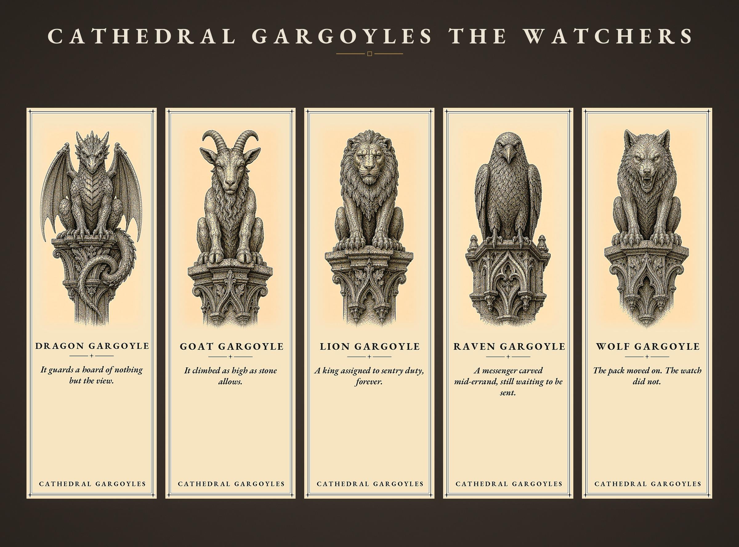 Cathedral Gargoyles The Watchers Printable Bookmarks | Dark Academia Gothic | Fantasy Reader Gift | Aged Parchment Style | Digital Download