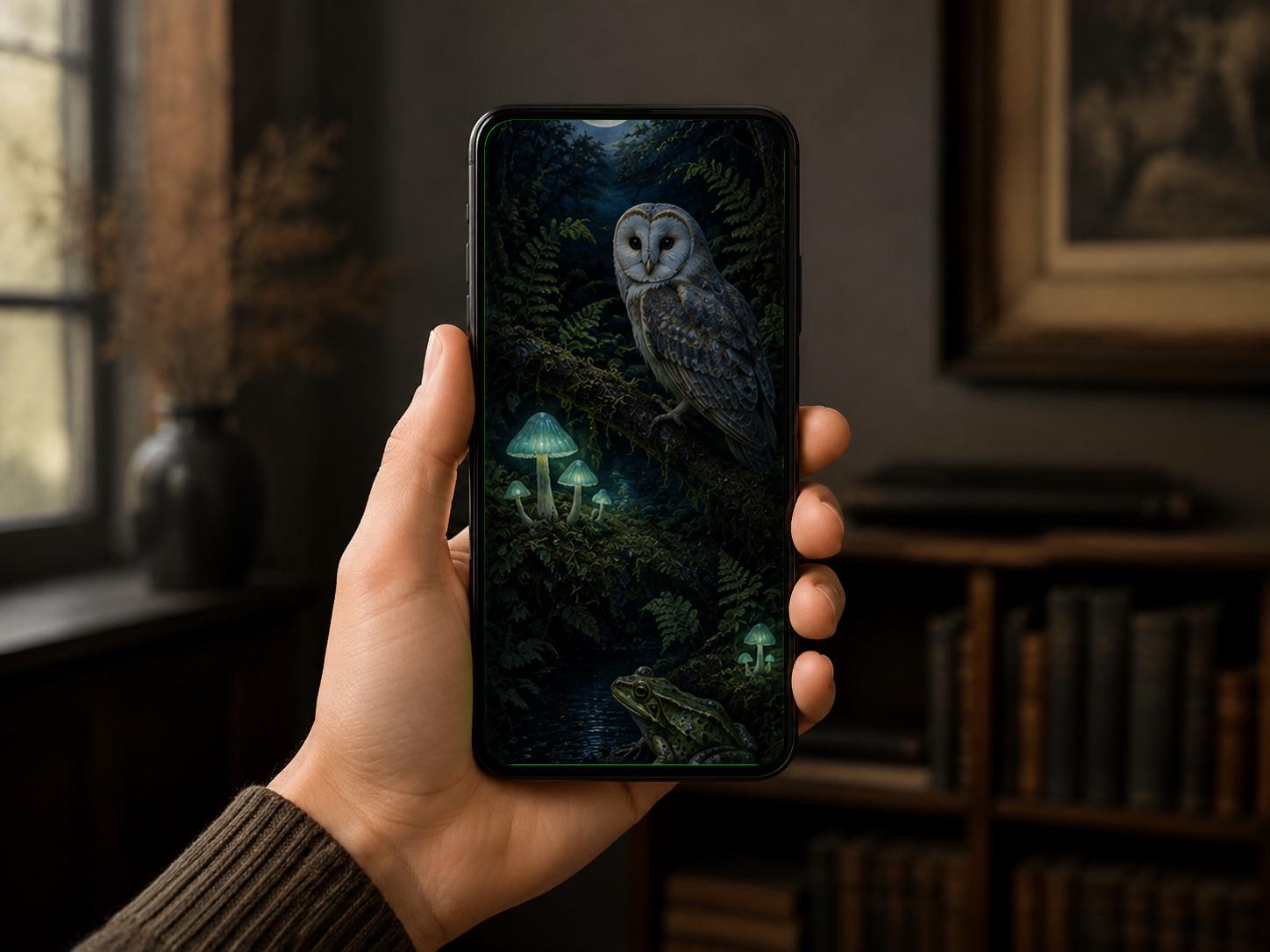 Moonlit Forest Phone Wallpaper Bundle | Goblincore Lock Screen, Luna Moth Design | Dark Cottagecore Woodland Aesthetic, Digital Download