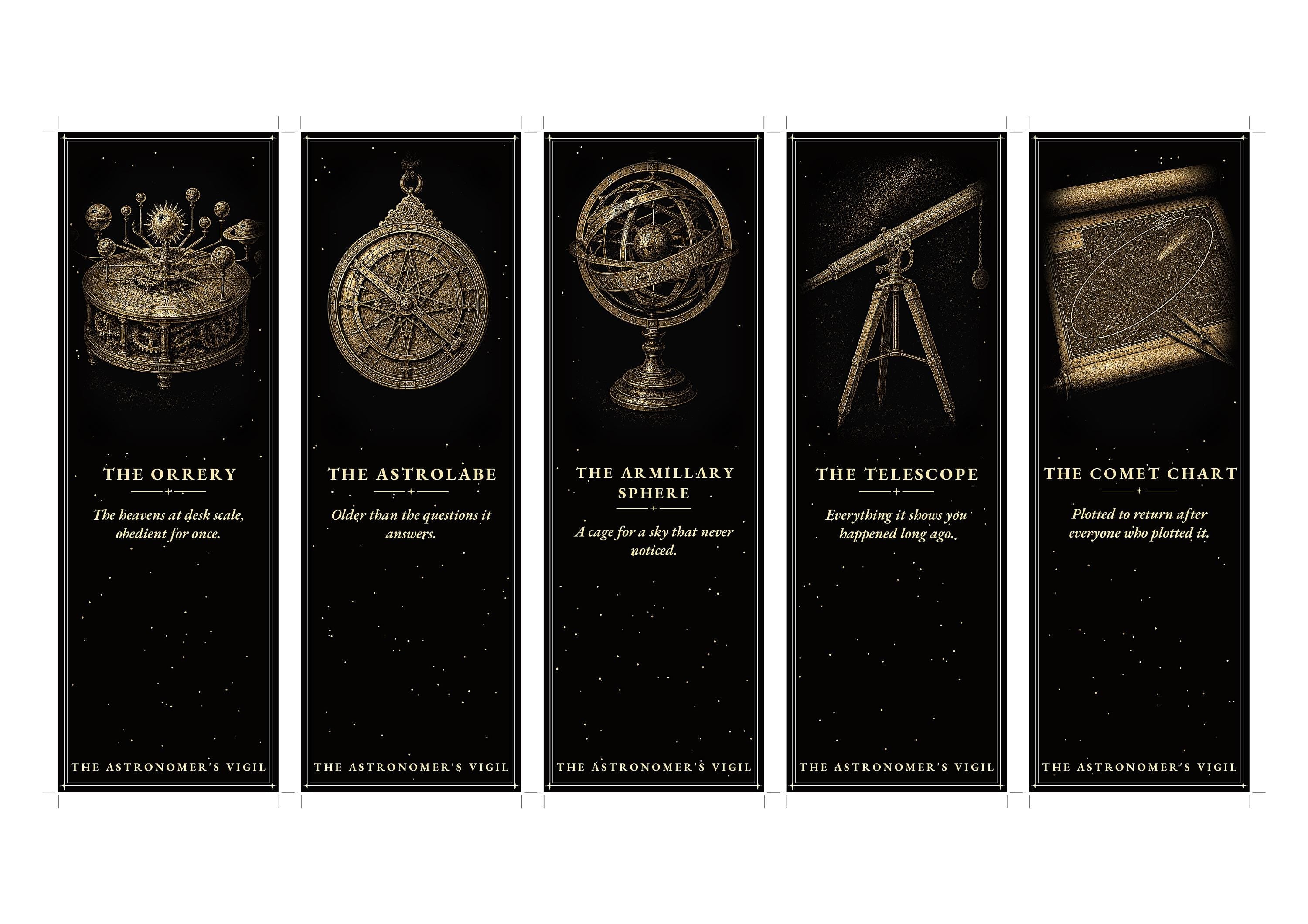 The Astronomer's Vigil Printable Bookmarks | Dark Academia Gothic Bookmark Set | Celestial Digital Download