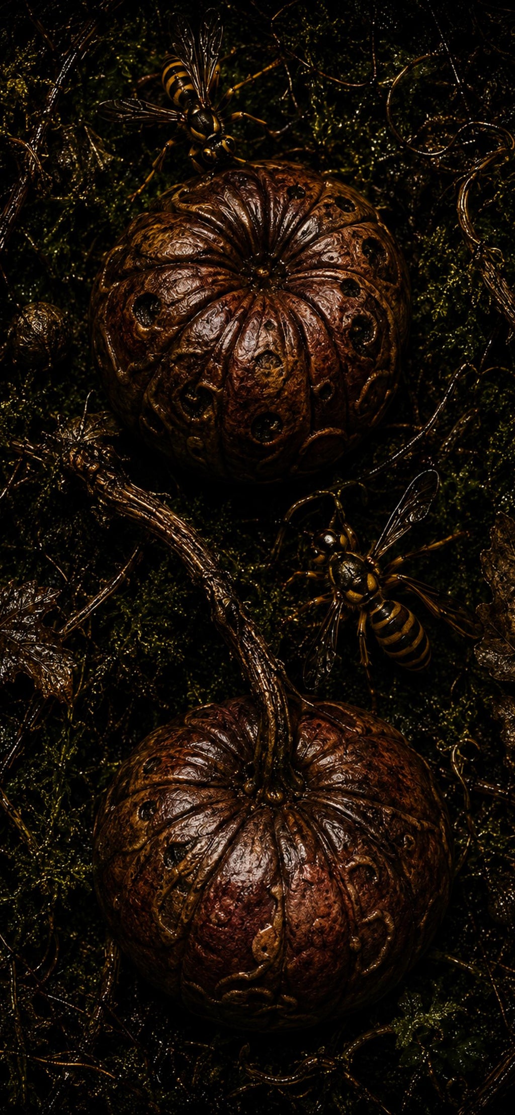 The Rotting Orchard Phone Wallpaper | Dark Goblincore Lock Screen | Decay Aesthetic, Wasps Design | Digital Download Set