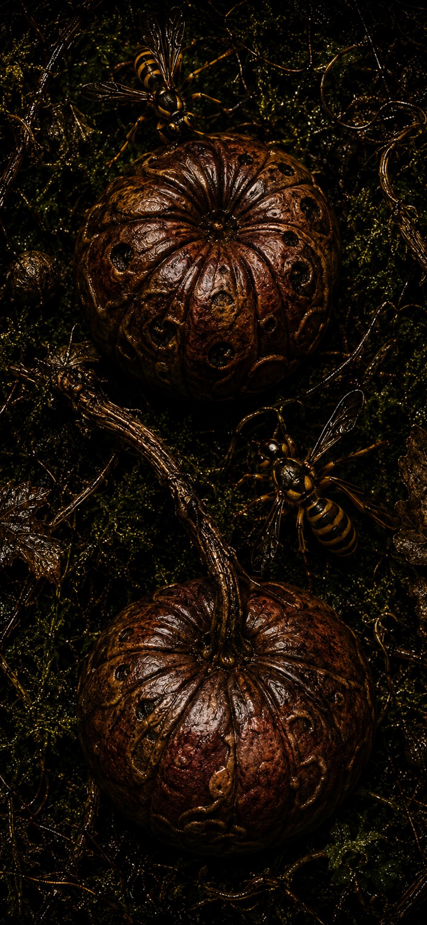 The Rotting Orchard Phone Wallpaper | Dark Goblincore Lock Screen | Decay Aesthetic, Wasps Design | Digital Download Set