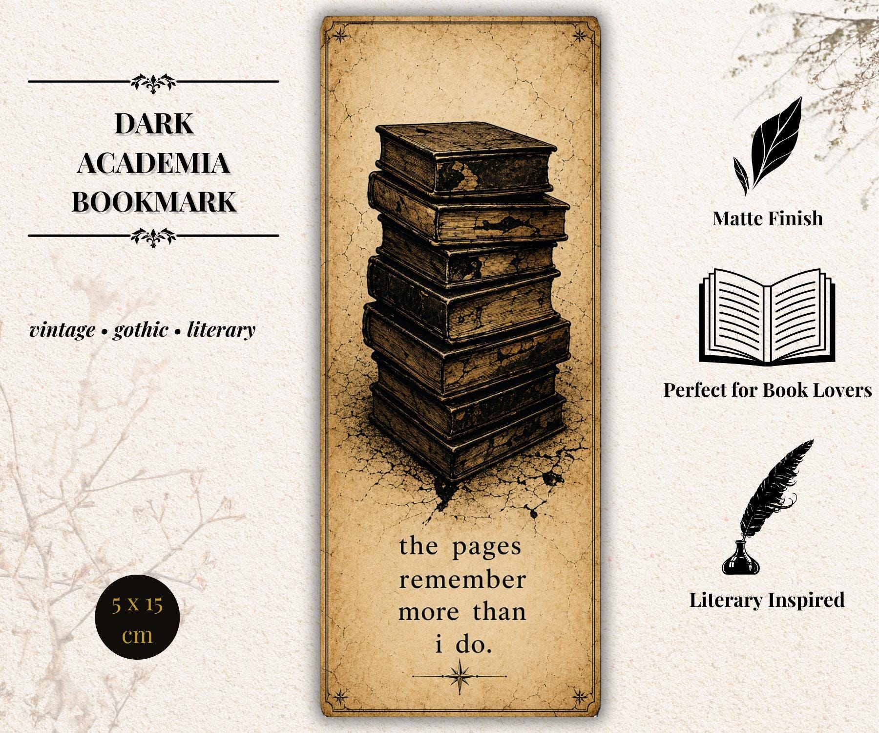 Dark Academia Bookmark, Gothic Raven Design | Vintage Literary Stationery | Ornate Key, Moth - Book Lover Gift