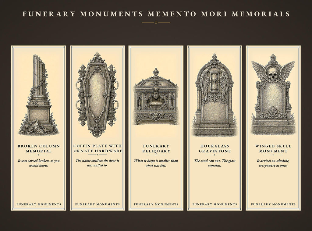 Funerary Monuments Printable Bookmarks | Memento Mori Dark Academia | Occult Reader Gift | Ink Parchment Stationery