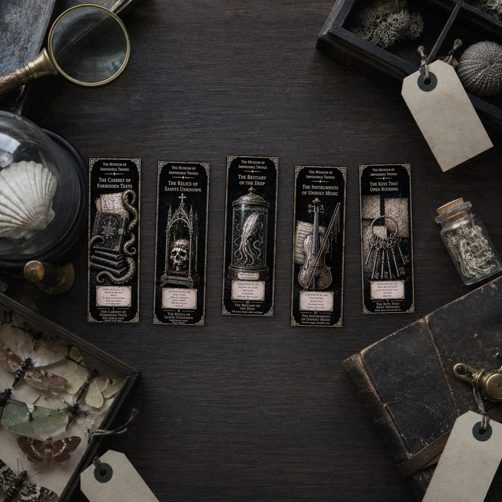 The Forbidden Wing Bookmark | Dark Academia Set of 5 | Standard or Magnetic | Gothic Cabinet of Curiosities