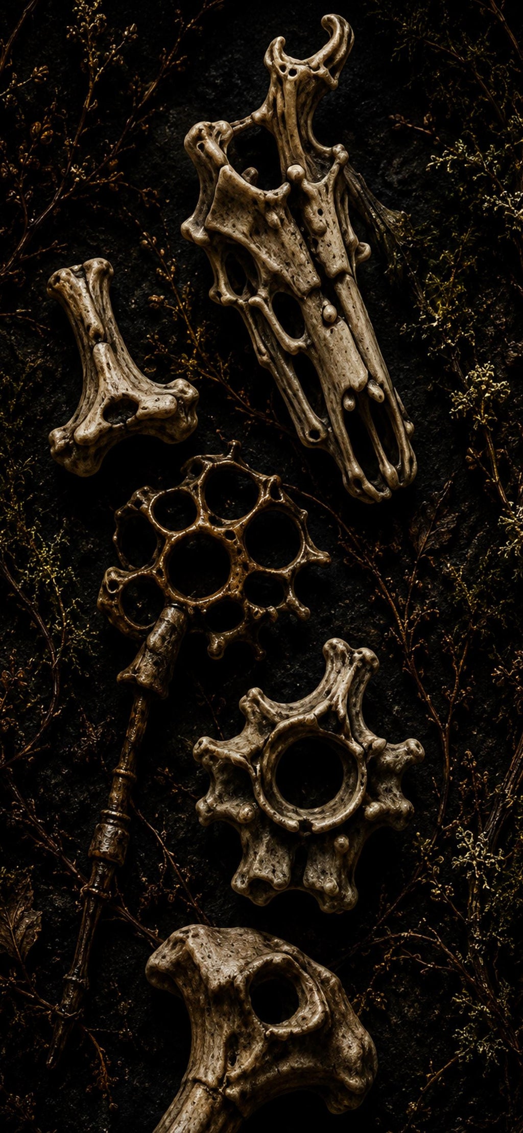 The Bone Garden Phone Wallpaper, Dark Goblincore Lock Screen | Moss And Bones Digital Art | iPhone And Android Set