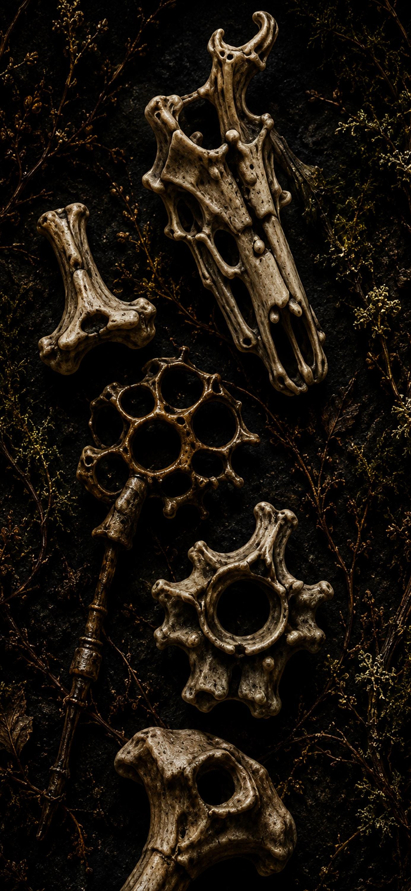 The Bone Garden Phone Wallpaper, Dark Goblincore Lock Screen | Moss And Bones Digital Art | iPhone And Android Set