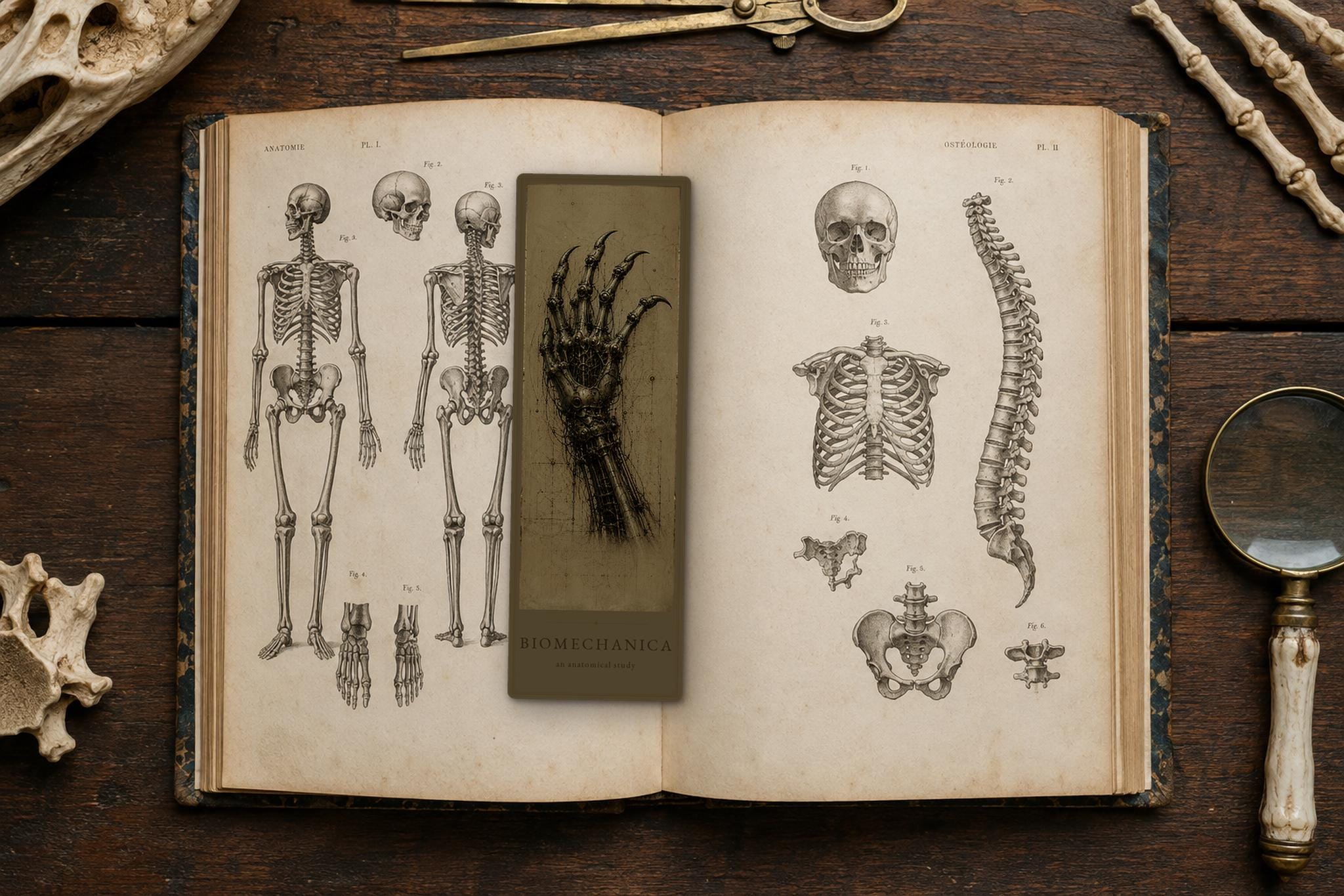 Bones & Anatomy Biomechanical Bookmark | Dark Surreal Specimens | Gothic Page Marker | Book Lover Gift