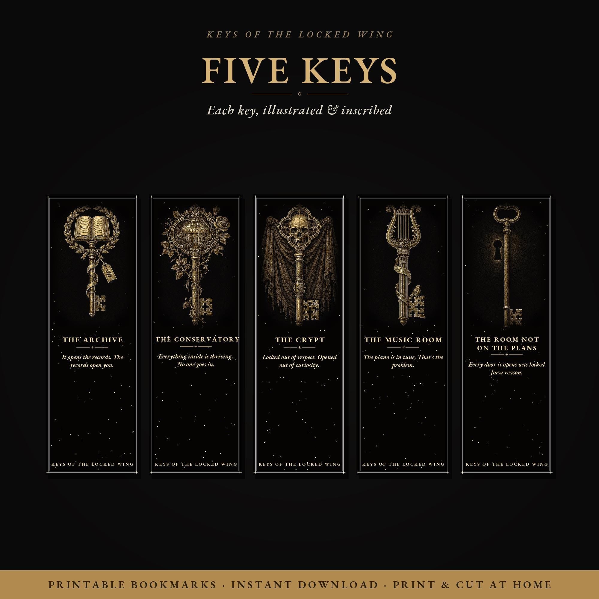 Keys Of The Locked Wing Skeleton Key Bookmark | Dark Academia | Magnetic Page Marker, Witchy Gift