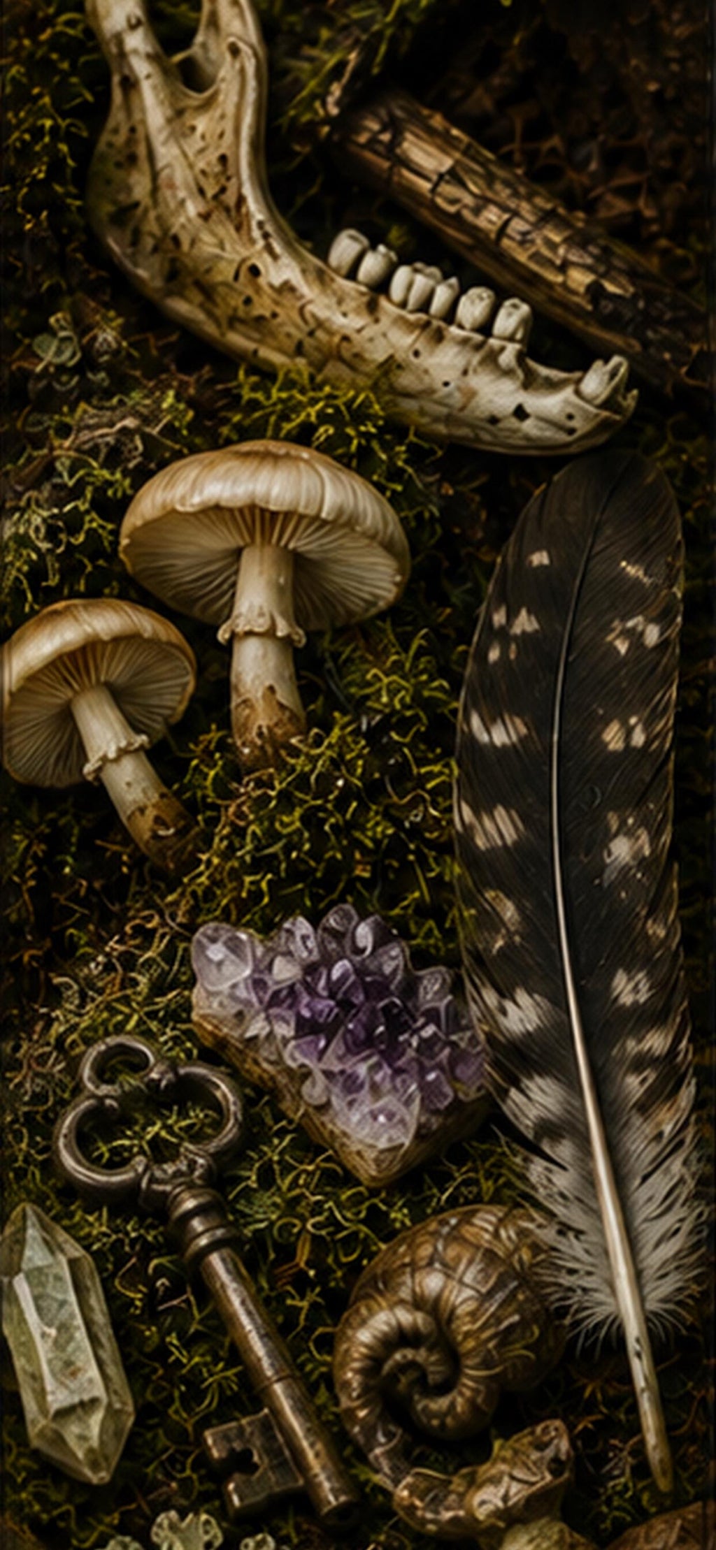 Goblincore Phone Wallpaper Bundle | Cabinet of Curiosities, Bones, Feathers (Digital Download)
