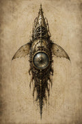 Mechanical Fish: Biomechanical Anatomy | Dark Academia Surreal | Steampunk Lock Screen | Brass Bone Machinery | Gothic Phone Wallpaper