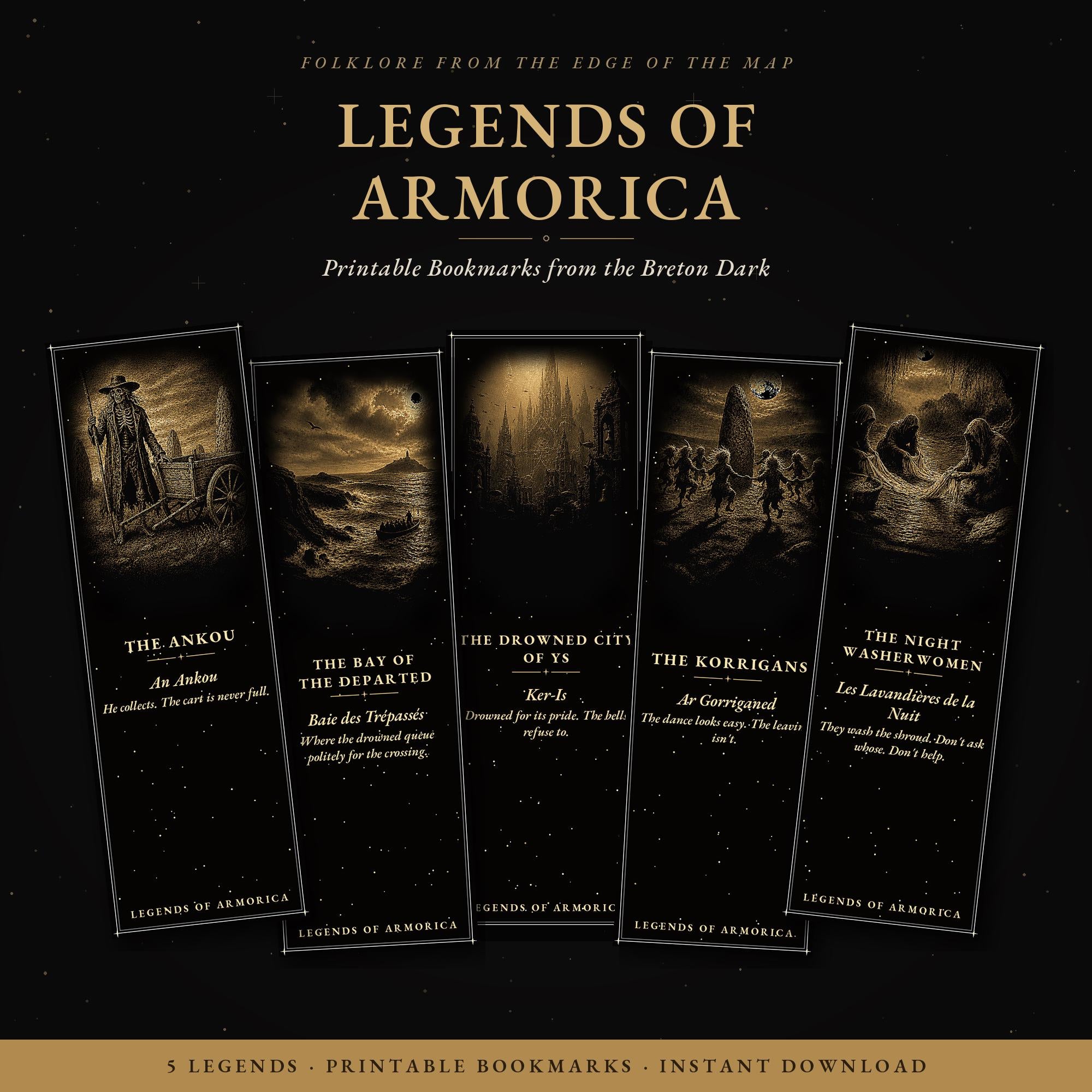 Legends of Armorica Bookmark | Dark Academia Breton Folklore Bookmark | Standard or Magnetic Page Marker
