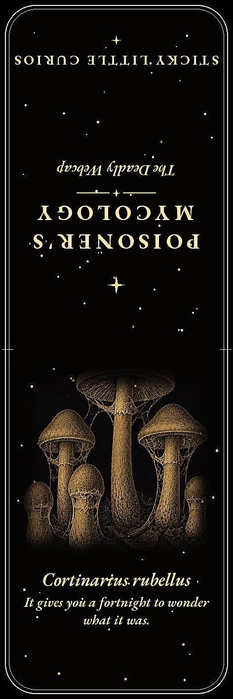 The Poisoner's Mycology Bookmark, Dark Academia Fungi | Gold Illustration | Magnetic Or Standard Page Marker