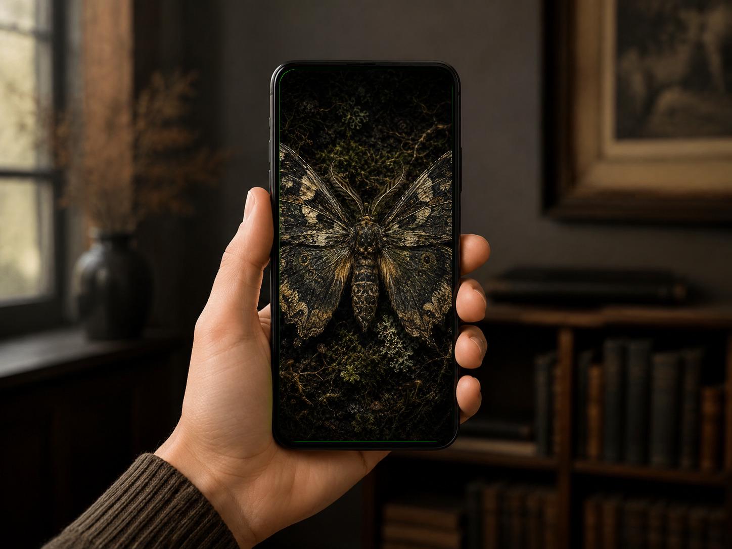 The Carrion Garden Phone Wallpaper, Dark Goblincore Lock Screen | Skull Moth Art | Beautiful Decay Digital Download Set