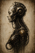 Woman Cyborg: Biomechanical Dark Academia | Surreal Anatomy Lock Screen | Gothic Sci-Fi Phone Wallpaper | Brass Machinery | Instant Download