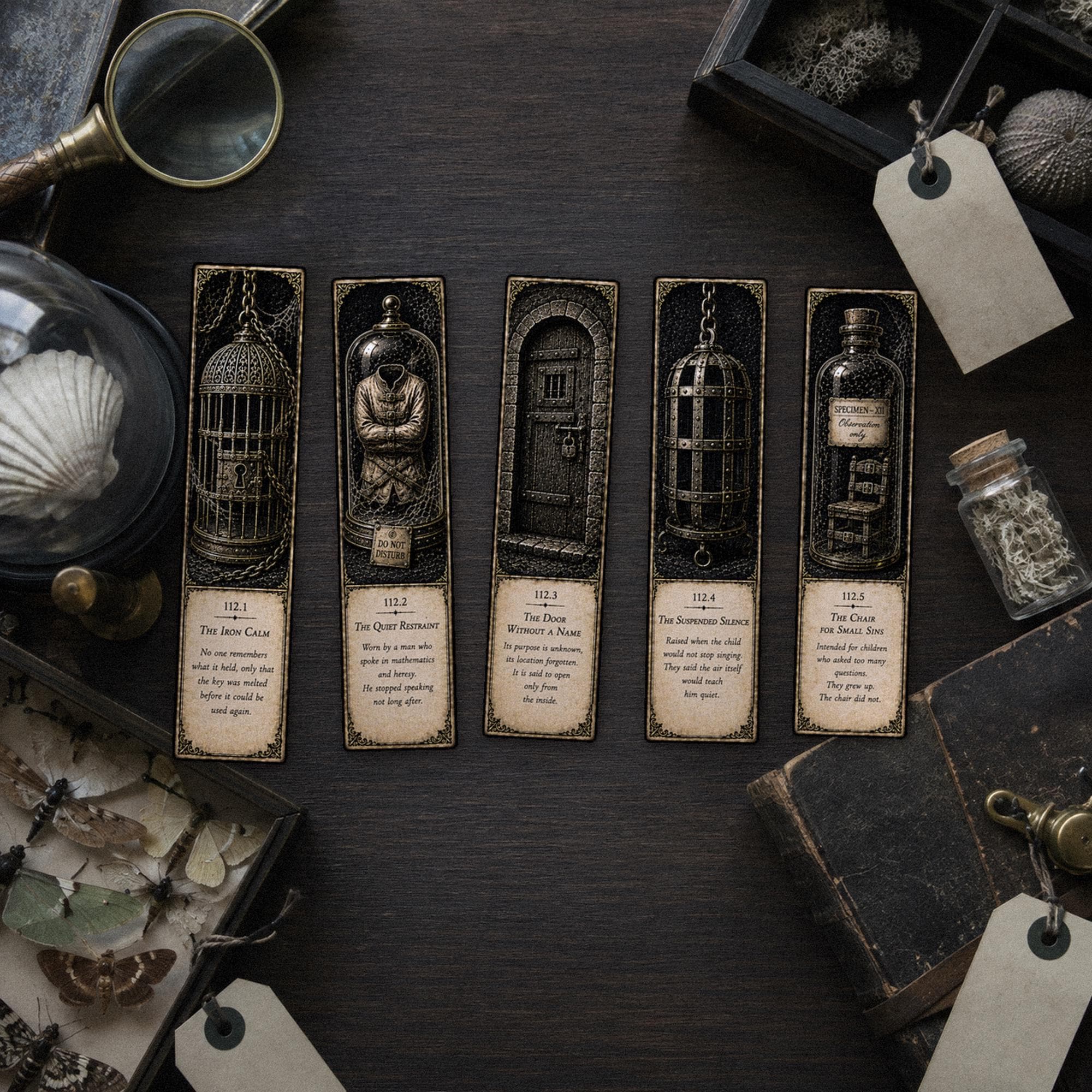 The Silent Confinement Bookmark | Dark Academia Set of 5 | Standard or Magnetic | Gothic Cabinet of Curiosities