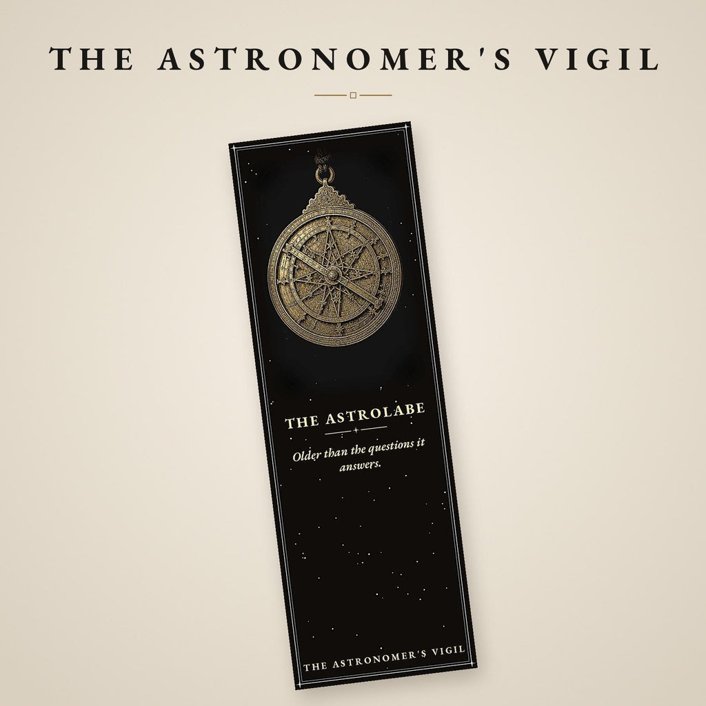 The Astronomer's Vigil Bookmark, Gold Celestial Illustration | Dark Academia | Magnetic Page Marker | Astronomy Gift