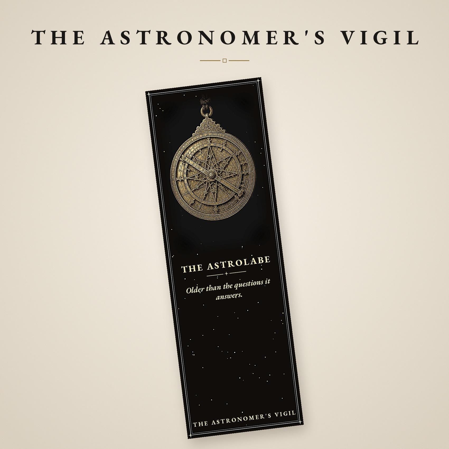 The Astronomer's Vigil Bookmark, Gold Celestial Illustration | Dark Academia | Magnetic Page Marker | Astronomy Gift