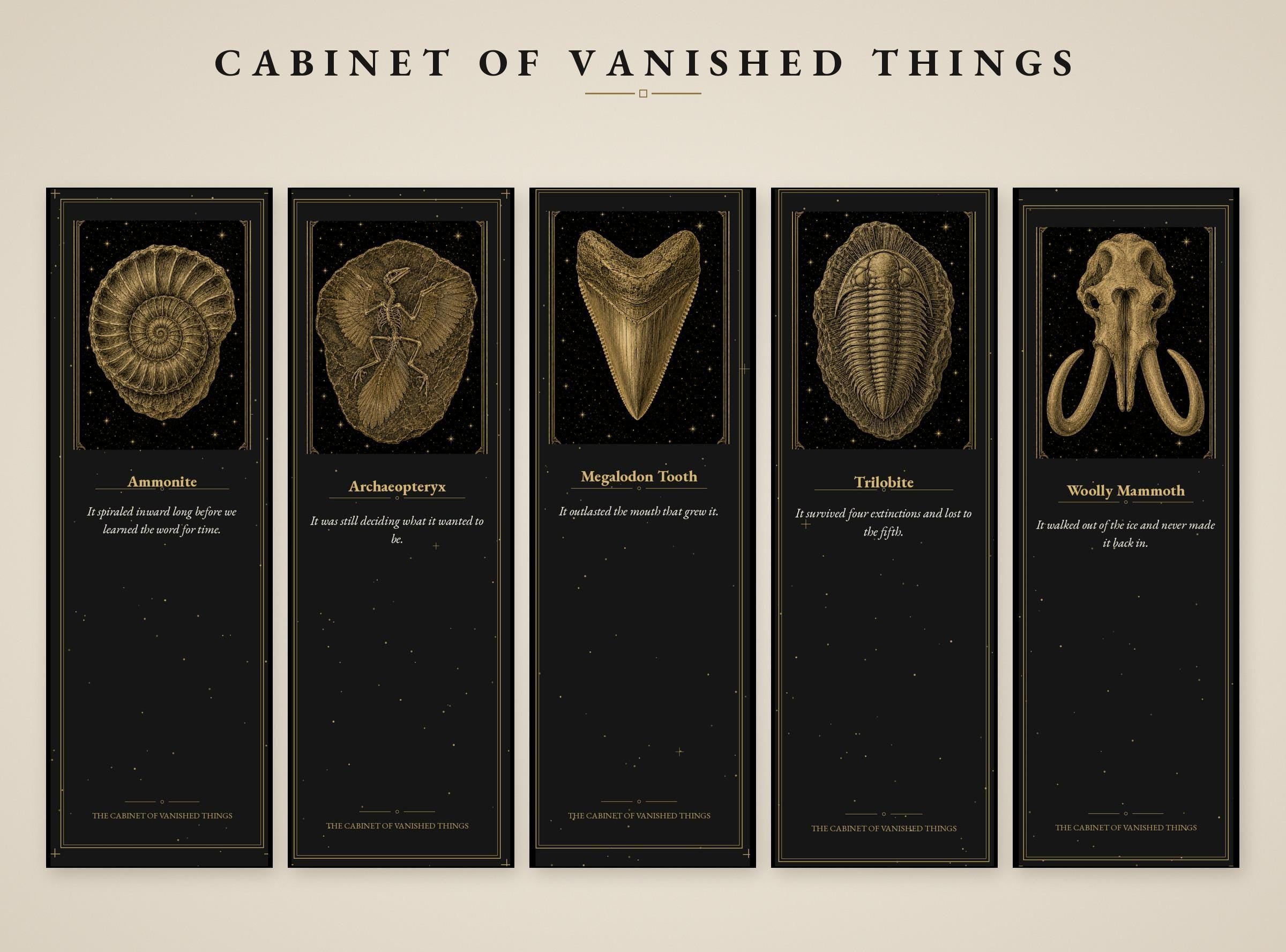 Cabinet of Vanished Things Bookmark, Dark Academia Fossil Art | Paleontology Page Marker | Magnetic or Standard