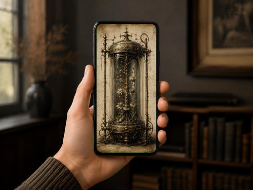 Biomechanical Specimen Flowers Phone Wallpaper | Dark Academia Lock Screen | Surreal Anatomy Digital Download