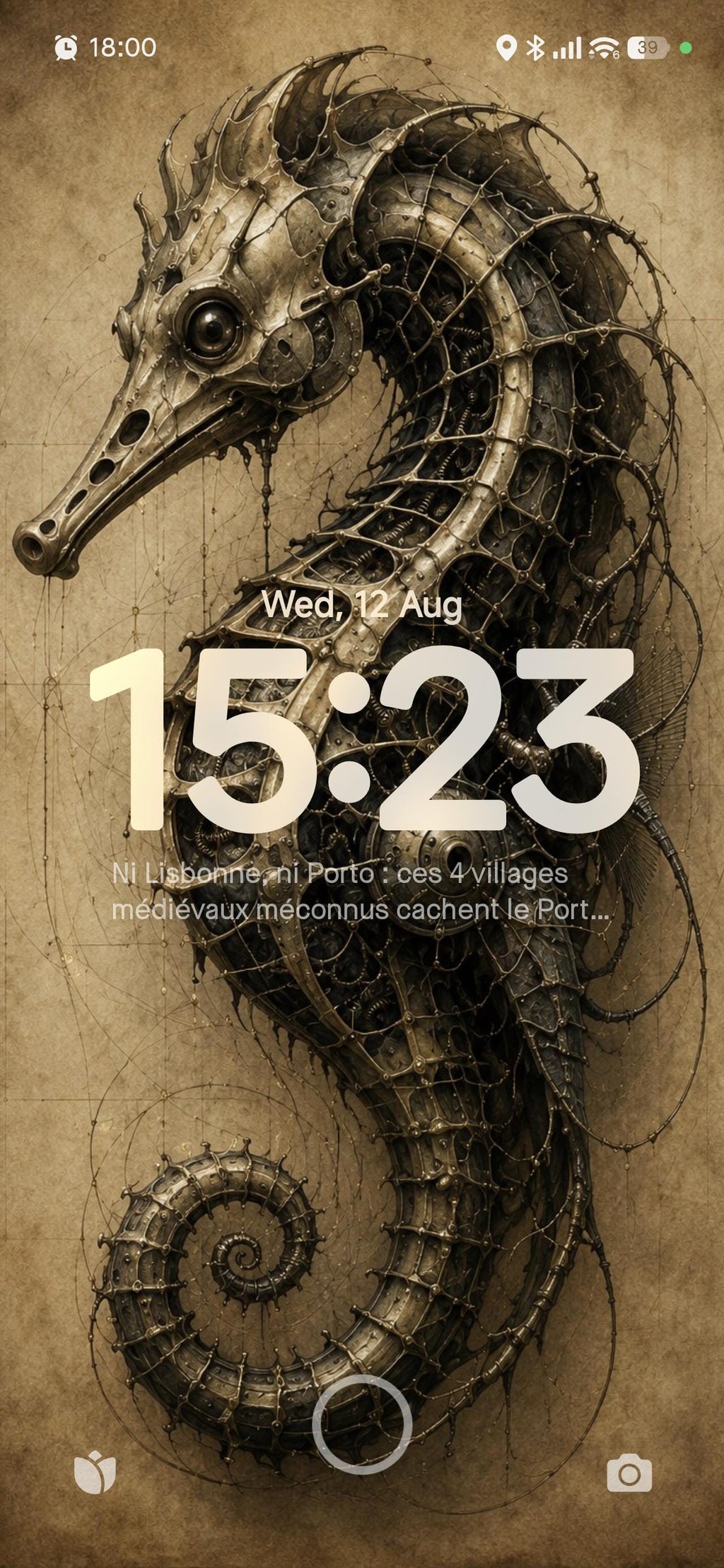 Seahorse, Biomechanical Specimen | Dark Academia Surreal | Lock Screen Wallpaper | Steampunk Anatomy | Instant Digital Download